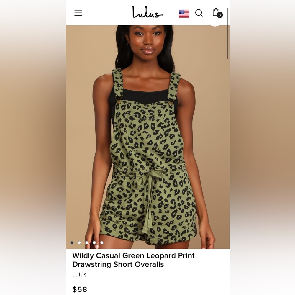 NWT Wildly Casual Green Leopard Print Drawstring Short Overalls, size XS